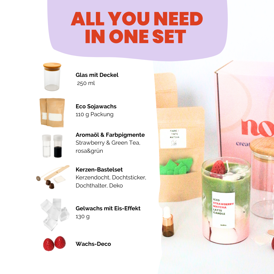 Iced Strawberry Matcha Latte Kerzenset